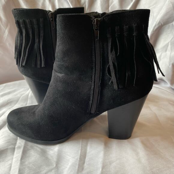 Just Fab Black Suede Fringe Ankle Boots SZ 10 Heeled Booties Cowgirl Western - Picture 7 of 9